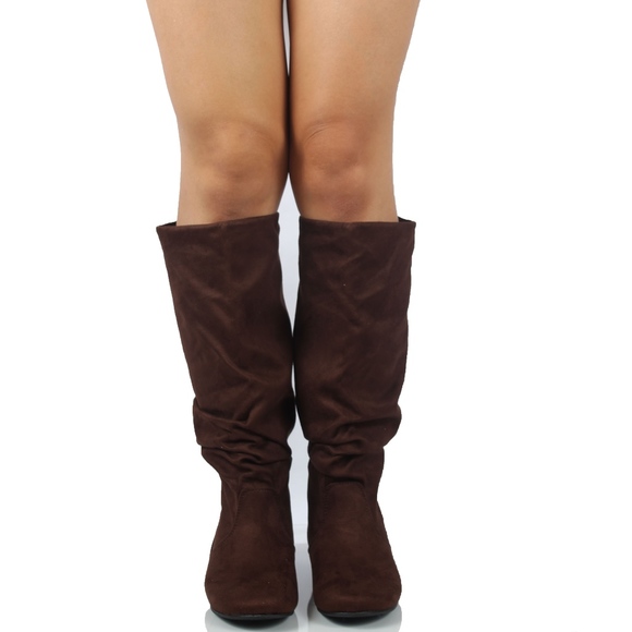 Tobacco Faux Suede Slouchy Knee High Flat Boot - Picture 3 of 5